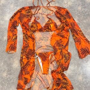 SHEIN Vibrant Orange  two Piece with Cover-Up